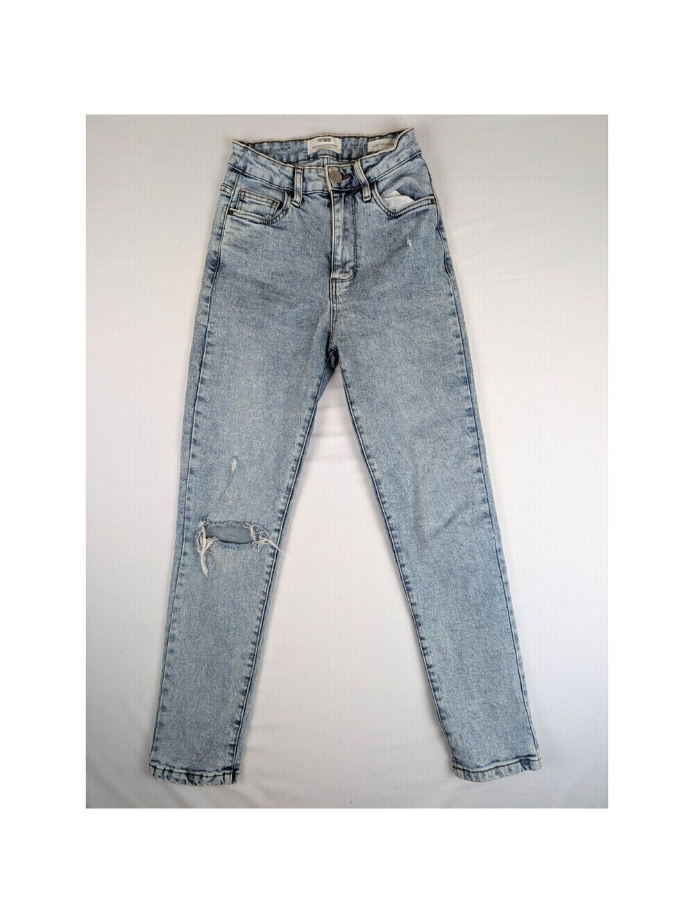 Cotton-On Women's Size 2 Stretch Mom Jeans High Rise Distressed Light Blue